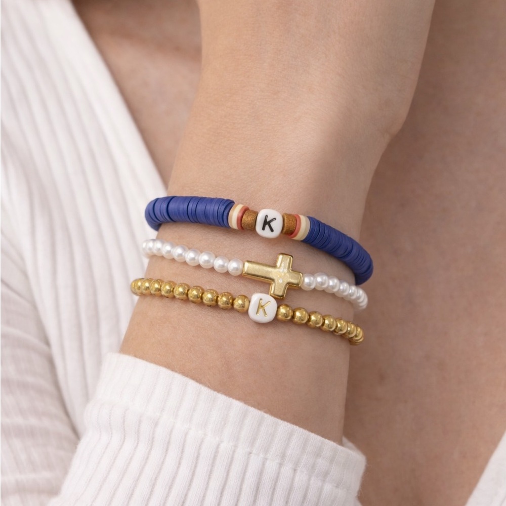 Blue and Gold Beaded Bracelet Set